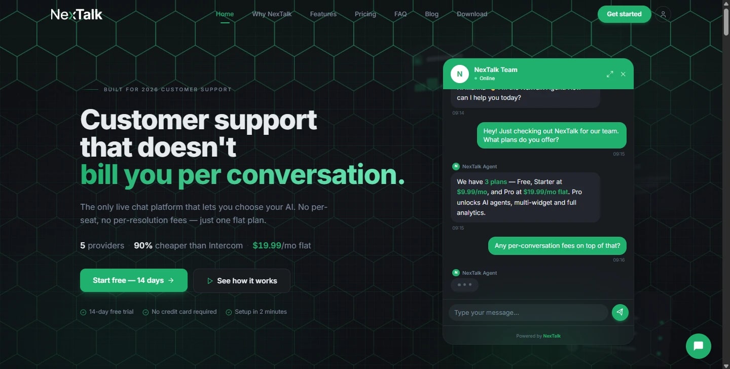 NexTalk — captura de pantalla del sitio creado por Privum